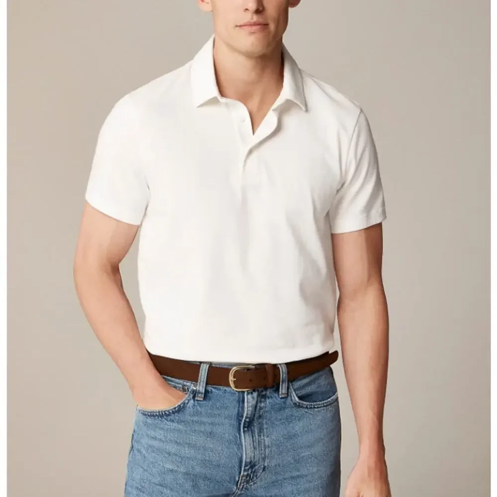 J.Crew Sueded Cotton Polo Shirt Mens M Tall Off White Short Sleeve Classic Fit
